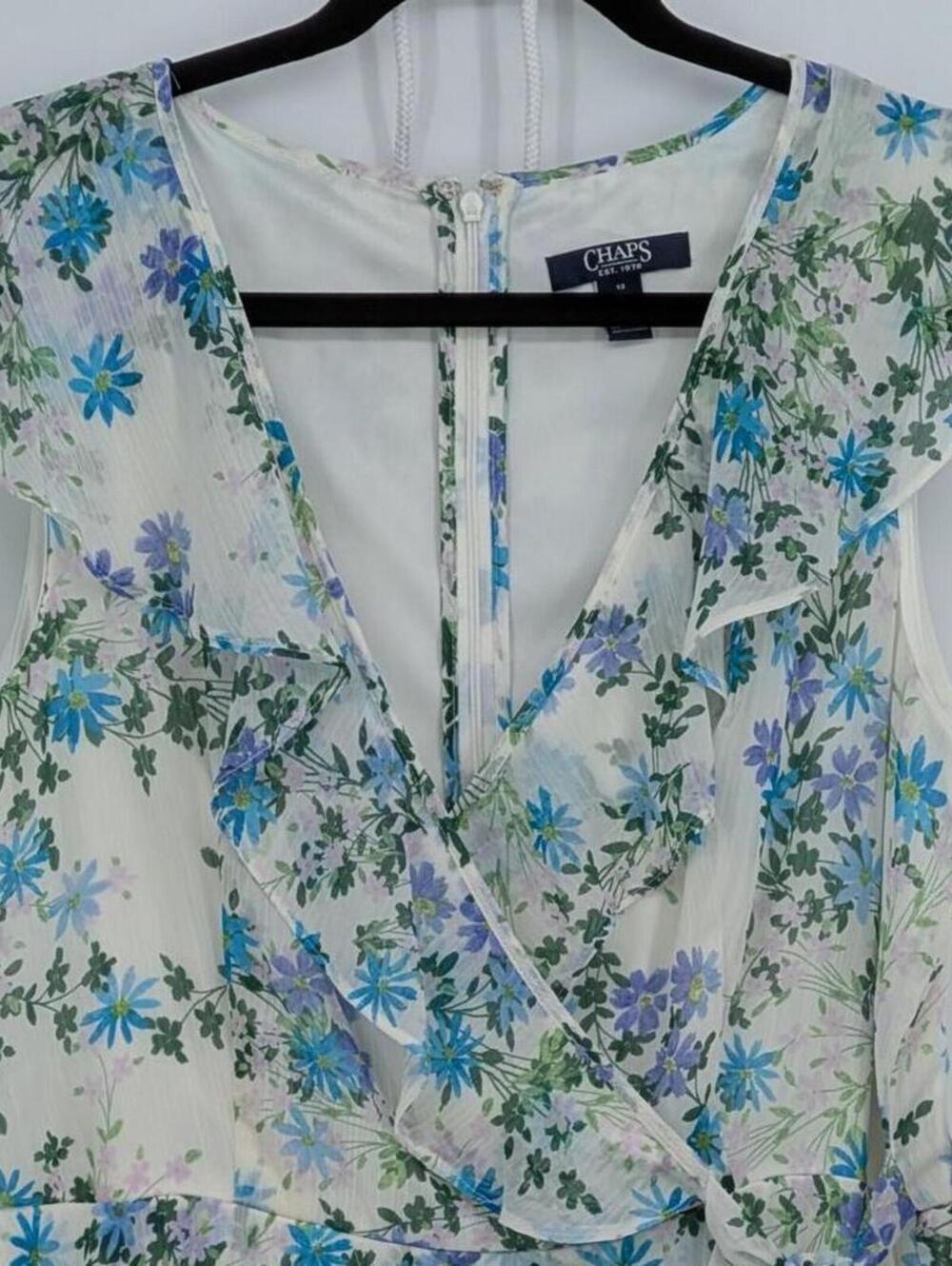 NEW Chaps Ralph Lauren $79 Size 12 White Blue Green Teal Floral Faux Wrap Dress - Picture 4 of 16